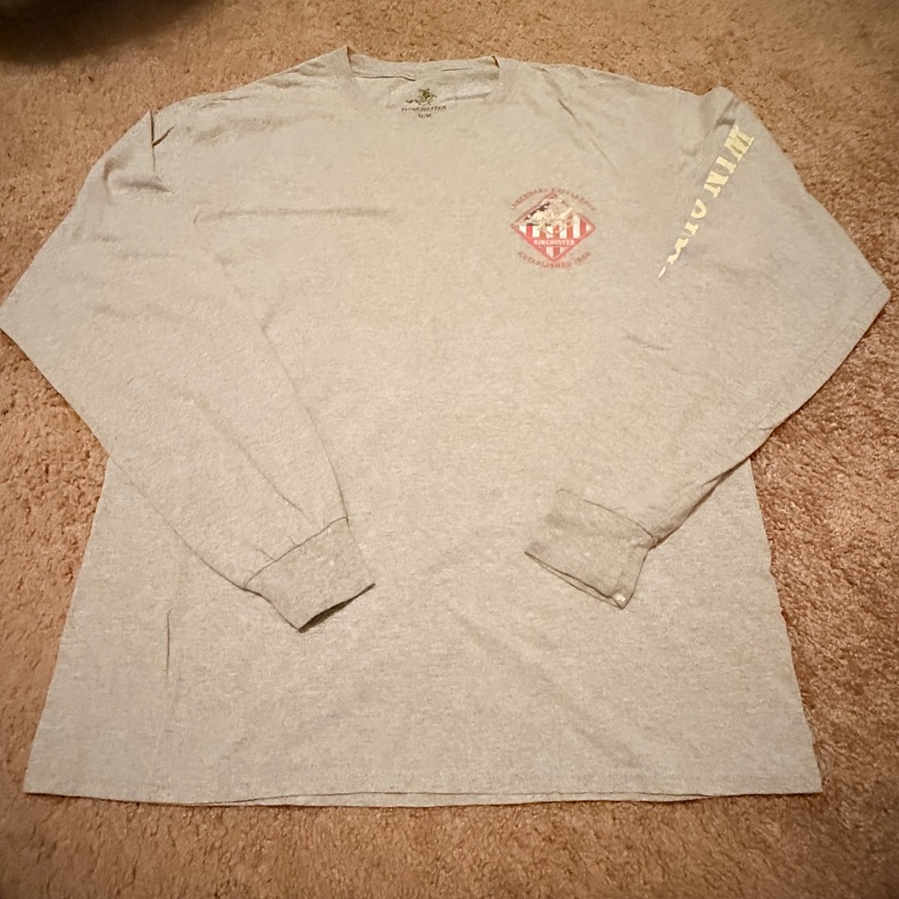 Winchester Mens Long Sleeve Graphic T-Shirt Gray Size M Legendary Excellence